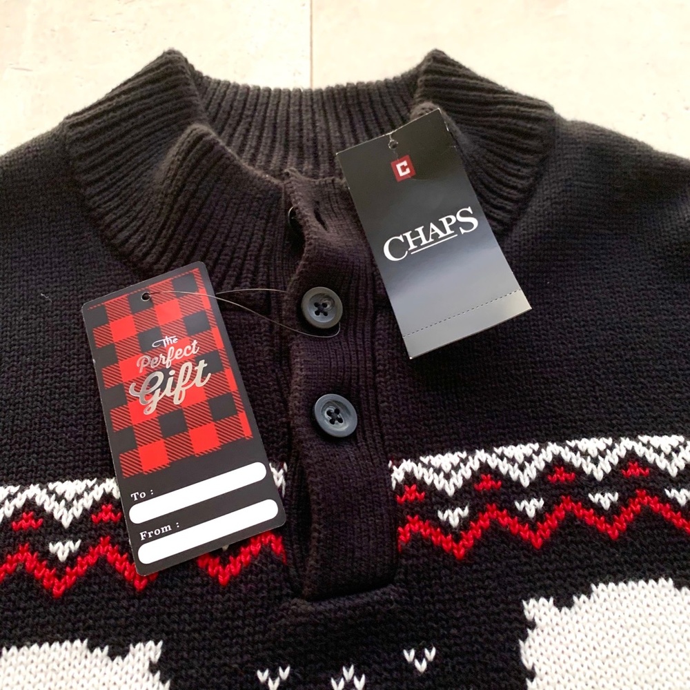 MEN'S CHAPS CLASSIC FIT BUTTON BEARS SWEATER - Picture 6 of 8
